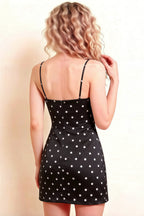 Bernice Black Polka Dot Satin Casual Plunge Mini Dress for Women
