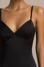 Bernice Black Satin Casual Plunge Mini Dress for Women