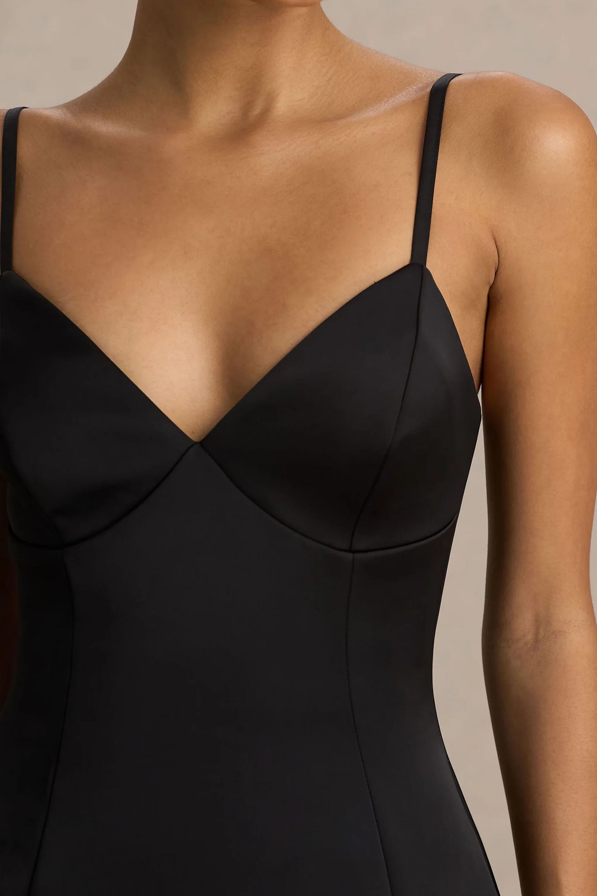 Bernice Black Satin Casual Plunge Mini Dress for Women