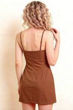 Bernice Brown Satin Casual Plunge Mini Dress for Women