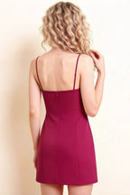 Bernice Burgundy Satin Casual Plunge Mini Dress for Women