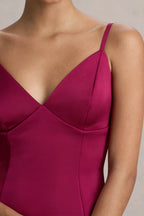 Bernice Burgundy Satin Casual Plunge Mini Dress for Women
