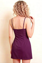 Bernice Grape Satin Casual Plunge Mini Dress for Women