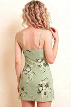 Bernice Green Floral Satin Casual Plunge Mini Dress for Women