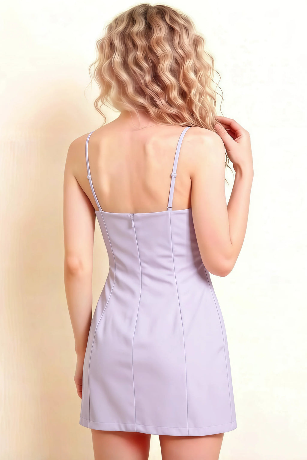 Bernice Lavender Satin Casual Plunge Mini Dress for Women