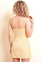 Bernice Lemon Satin Casual Plunge Mini Dress for Women