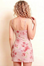 Bernice Light Pink Floral Satin Casual Plunge Mini Dress for Women
