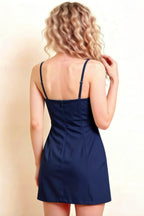 Bernice Navy Satin Casual Plunge Mini Dress for Women