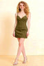 Bernice Olive Satin Casual Plunge Mini Dress for Women