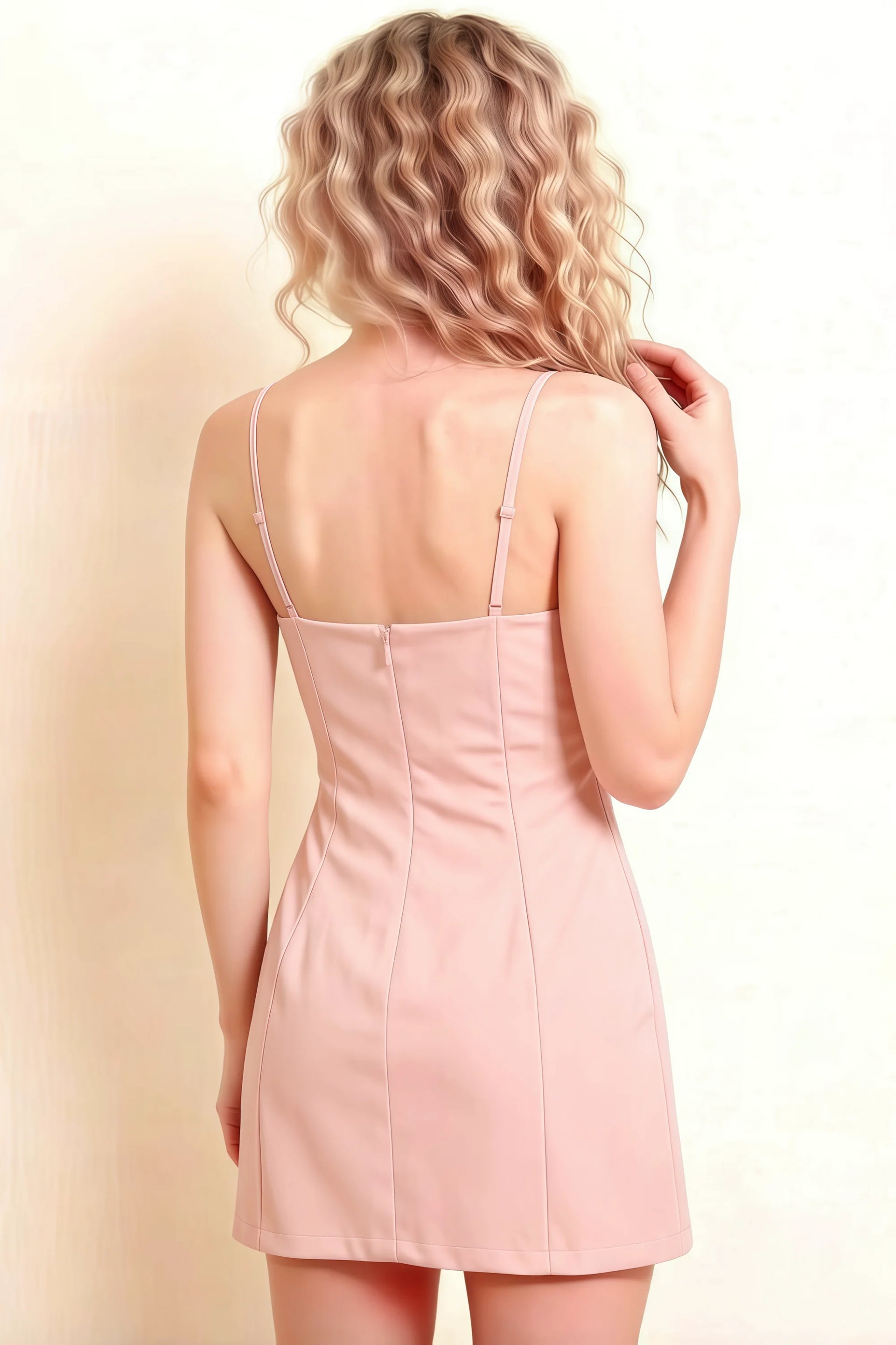 Bernice Pink Satin Casual Plunge Mini Dress for Women
