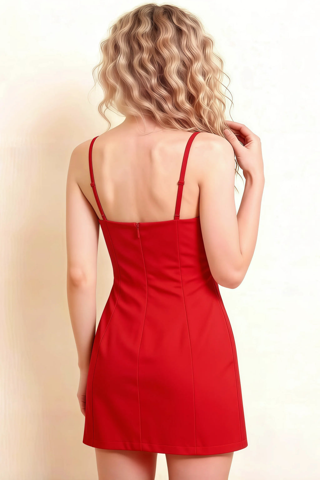 Bernice Red Satin Casual Plunge Mini Dress for Women