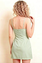 Bernice Sage Green Satin Casual Plunge Mini Dress for Women