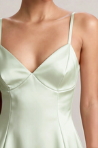 Bernice Sage Green Satin Casual Plunge Mini Dress for Women
