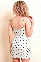 Bernice White Polka Dot Satin Casual Plunge Mini Dress for Women