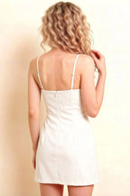 Bernice White Satin Casual Plunge Mini Dress for Women