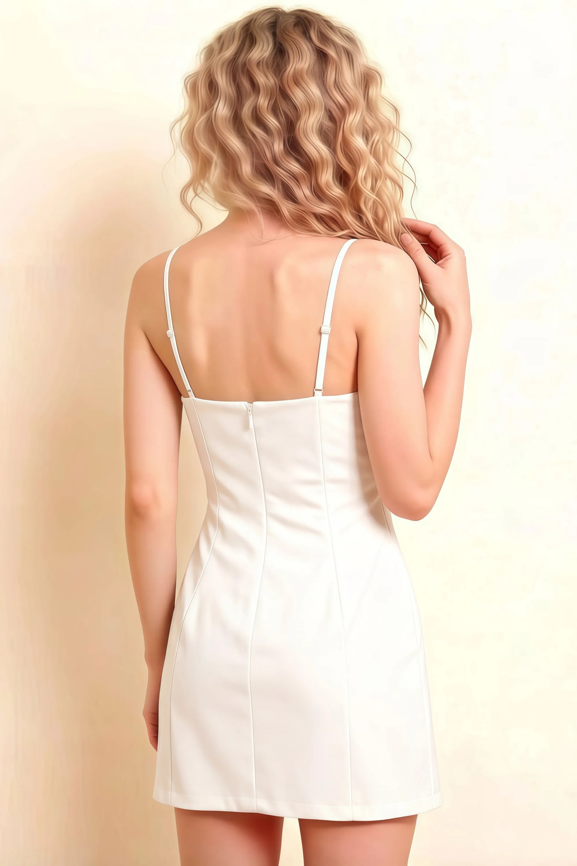 Bernice White Satin Casual Plunge Mini Dress for Women