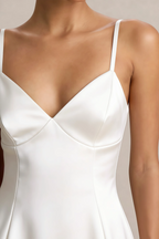 Bernice White Satin Casual Plunge Mini Dress for Women