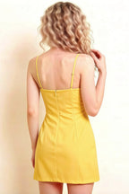 Bernice Yellow Satin Casual Plunge Mini Dress for Women