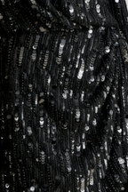 Bertha Black Sequin Modest Long Sleeve Mini Dress with Sash Detail