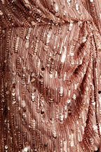 Bertha Champagne Sequin Modest Long Sleeve Mini Dress with Sash Detail