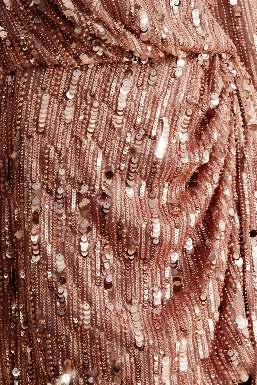 Bertha Champagne Sequin Modest Long Sleeve Mini Dress with Sash Detail