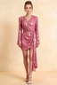 Bertha Pink Sequin Modest Long Sleeve Mini Dress with Sash Detail