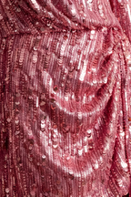 Bertha Pink Sequin Modest Long Sleeve Mini Dress with Sash Detail