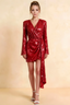 Bertha Red Sequin Modest Long Sleeve Mini Dress with Sash Detail