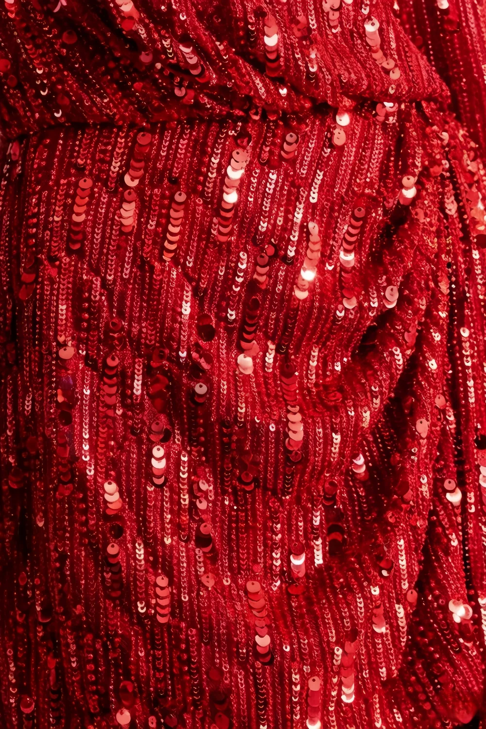 Bertha Red Sequin Modest Long Sleeve Mini Dress with Sash Detail