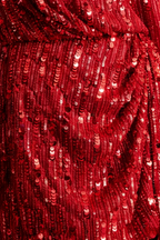 Bertha Red Sequin Modest Long Sleeve Mini Dress with Sash Detail
