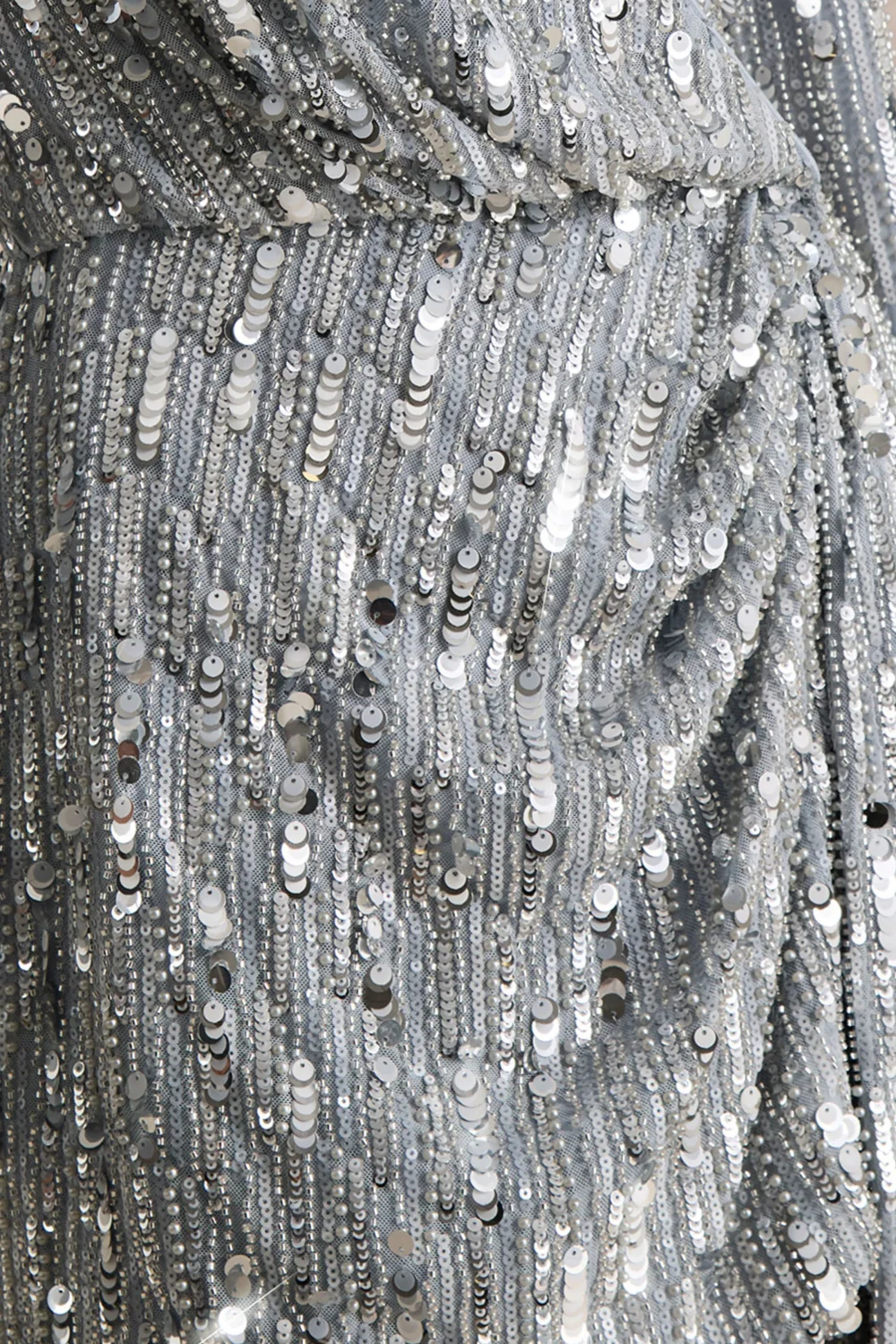 Bertha Silver Sequin Modest Long Sleeve Mini Dress with Sash Detail