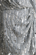 Bertha Silver Sequin Modest Long Sleeve Mini Dress with Sash Detail