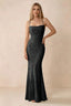 Front studio view of Bess black floral burnout maxi dress with a draped cowl neckline and thin straps