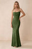 Front studio view of Bess olive floral burnout maxi dress with a draped cowl neckline and thin straps