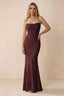 Front studio view of Bess wine floral burnout maxi dress with a draped cowl neckline and thin straps