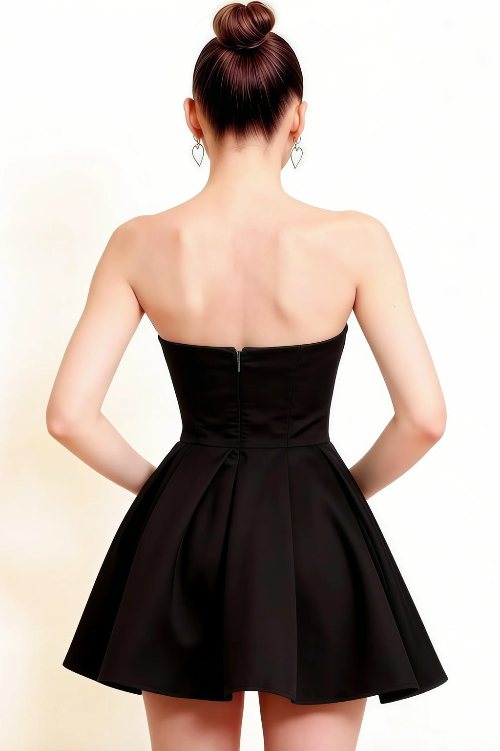 Beverly Black Satin Strapless Open Back Mini Skater Dress