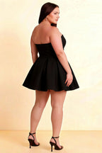Beverly Black Satin Strapless Open Back Mini Skater Dress