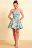 LVLVS Beverly Blue Floral Satin Strapless Open Back Mini Skater Dress for Brunch and Day Parties