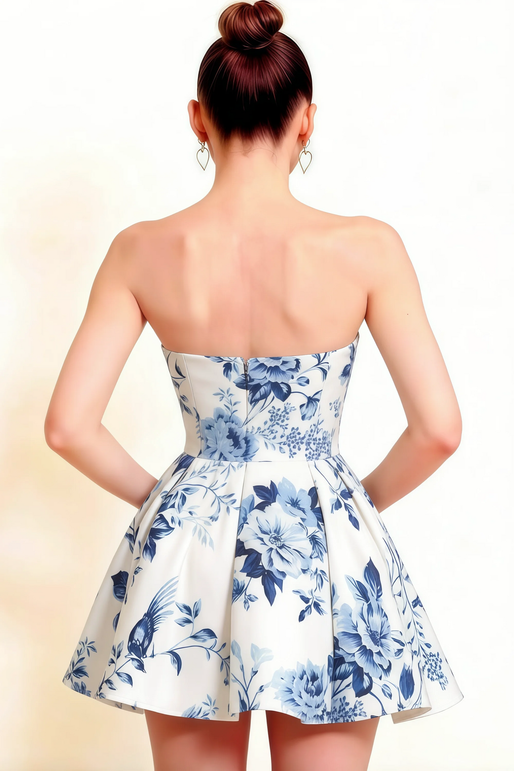 Customer Photo LVLVS Beverly Dress Blue Porcelain Print Satin Open Back Detail for Cocktail Party and Going Out