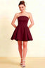 Beverly Burgundy Satin Strapless Open Back Mini Skater Dress