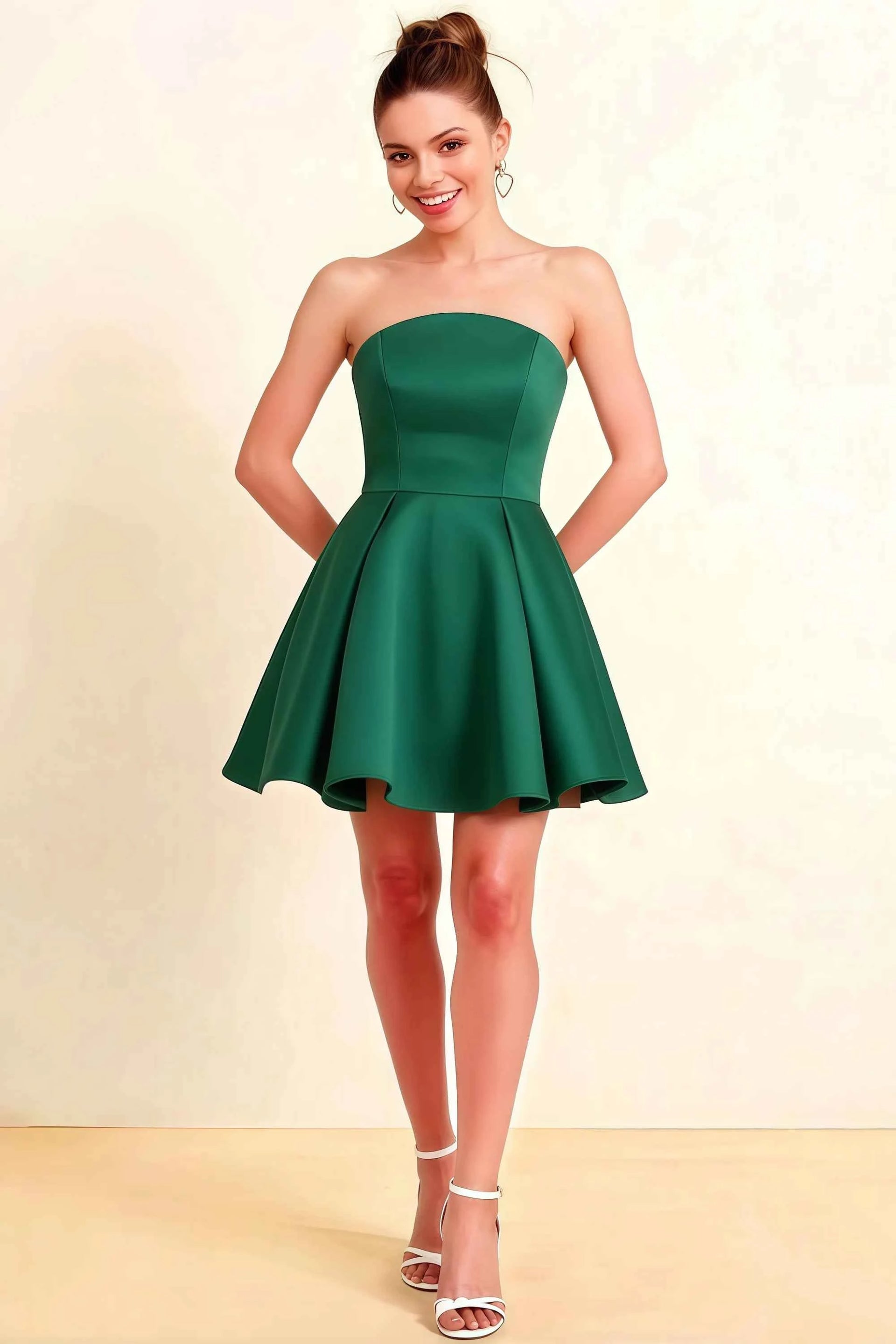 Beverly Dark Green Satin Strapless Open Back Mini Skater Dress – Lvlvs