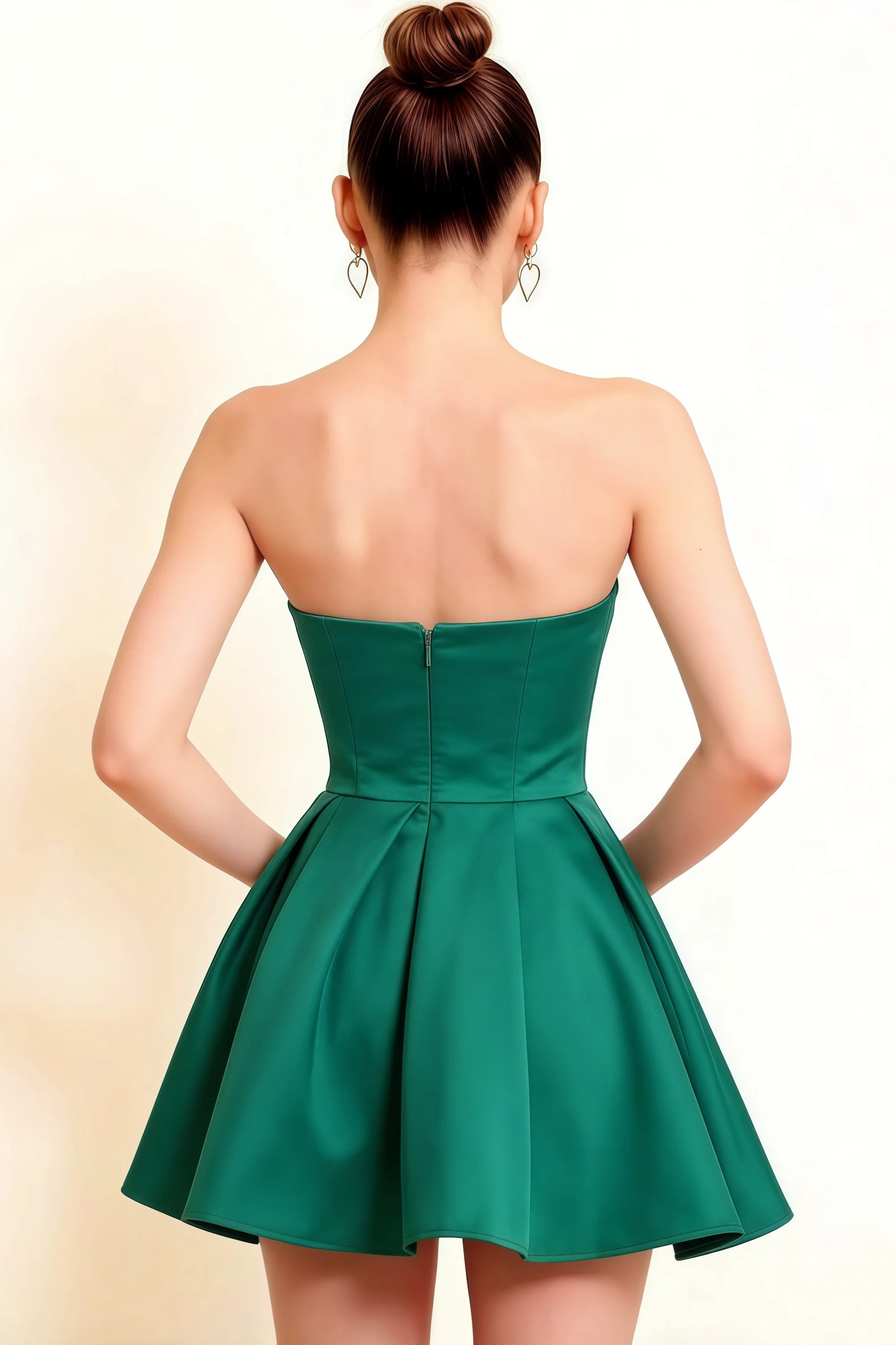 Detailed Back View of LVLVS Beverly Dark Green Satin Open Back Homecoming Dress with Zipper Closure
