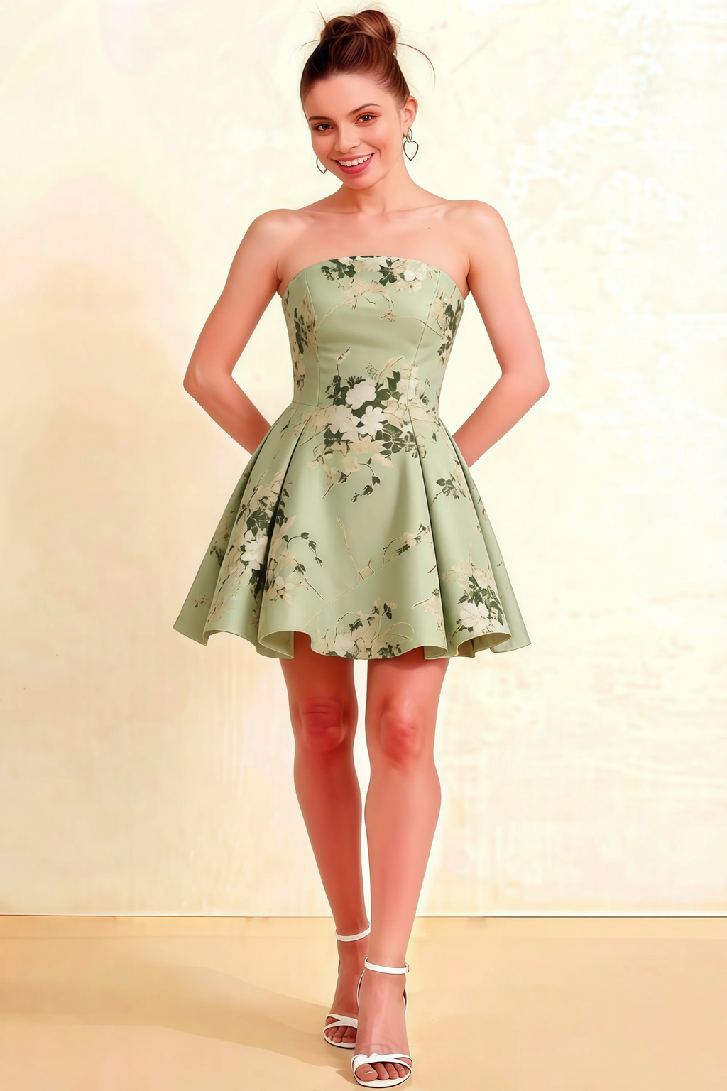 Beverly Green Floral Satin Strapless Open Back Mini Skater Dress – Lvlvs