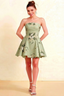 LVLVS Beverly Dress Green Floral Satin Strapless Open Back Mini Skater Dress for Birthday Brunch Casual Daytime Parties