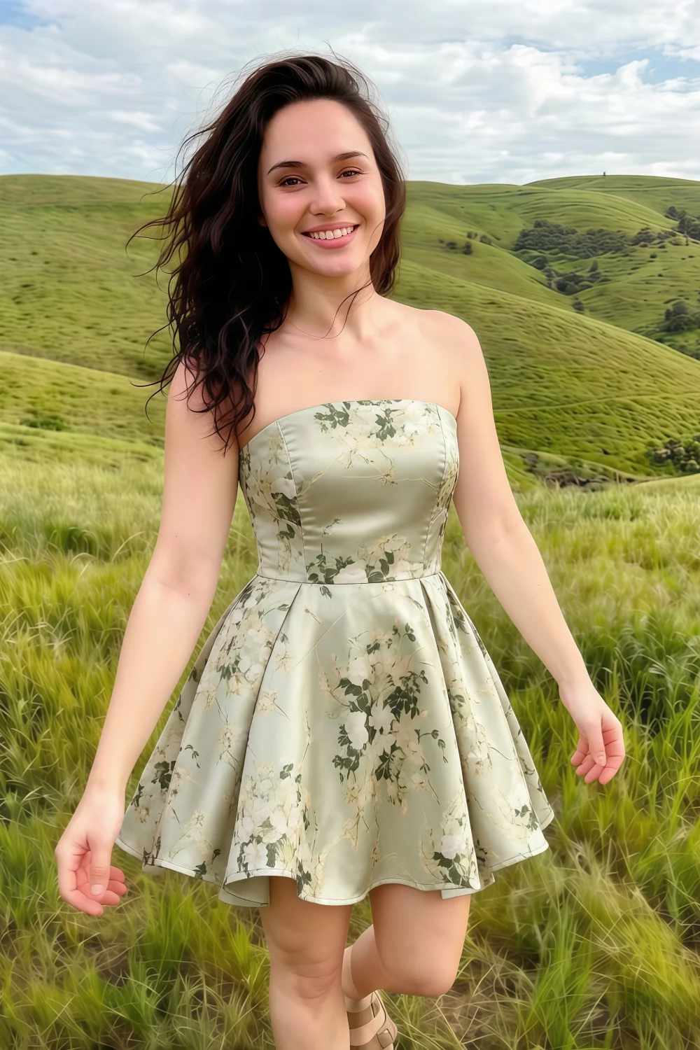 Customer Photo LVLVS Beverly Green Floral Satin Strapless Open Back Mini Skater Dress for Casual Day Outdoor Garden Parties