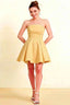 Beverly Lemon Satin Strapless Open Back Mini Skater Dress
