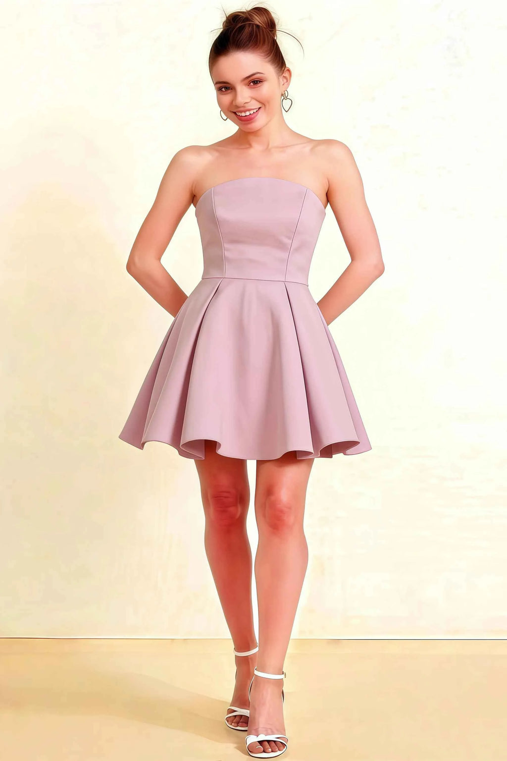 Beverly Lilac Satin Strapless Open Back Mini Skater Dress
