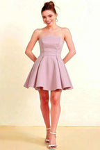 Beverly Lilac Satin Strapless Open Back Mini Skater Dress