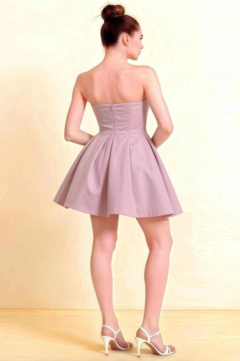 Beverly Lilac Satin Strapless Open Back Mini Skater Dress