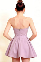 LVLVS Beverly Dress Lilac Satin Open Back Mini Skater Dress for Formal Event Prom Semi-Formal Occasion